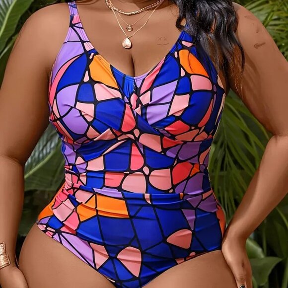 Women's Plus Size Colorful Bathing Suit Fashion Trendy Swimsuit Swimwear 14W-20W - Picture 3 of 7